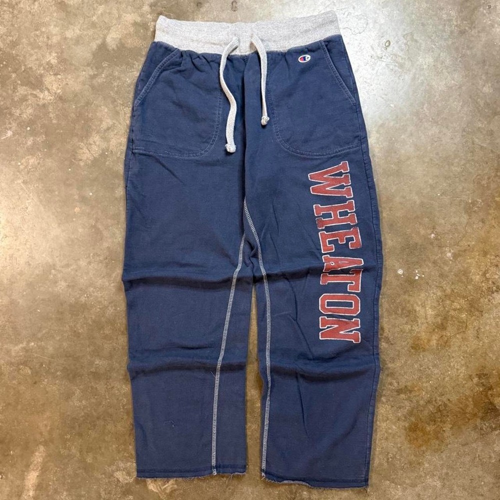 Vintage Champion Wheaton College Baggy Faded Navy Sweatpants Mens Medium Y2K